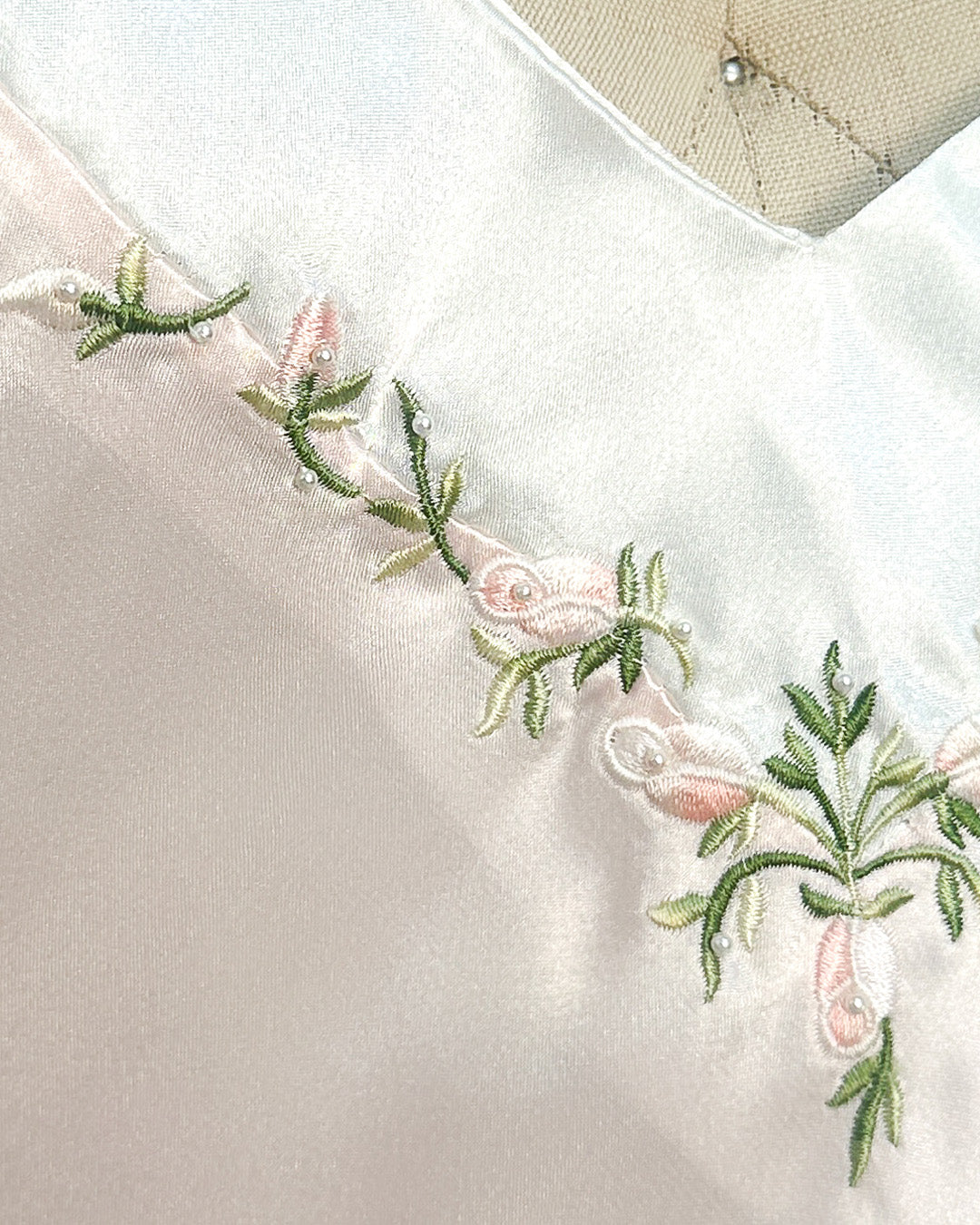 1980s Silky Slip with Pearls and Roses Accents / Medium