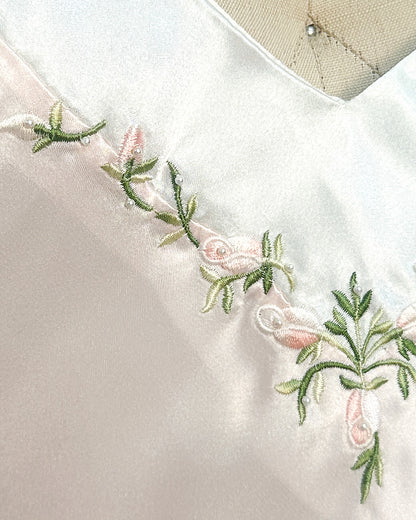 1980s Silky Slip with Pearls and Roses Accents / Medium