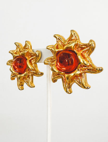 1990s Golden Sun Clip-on Earrings