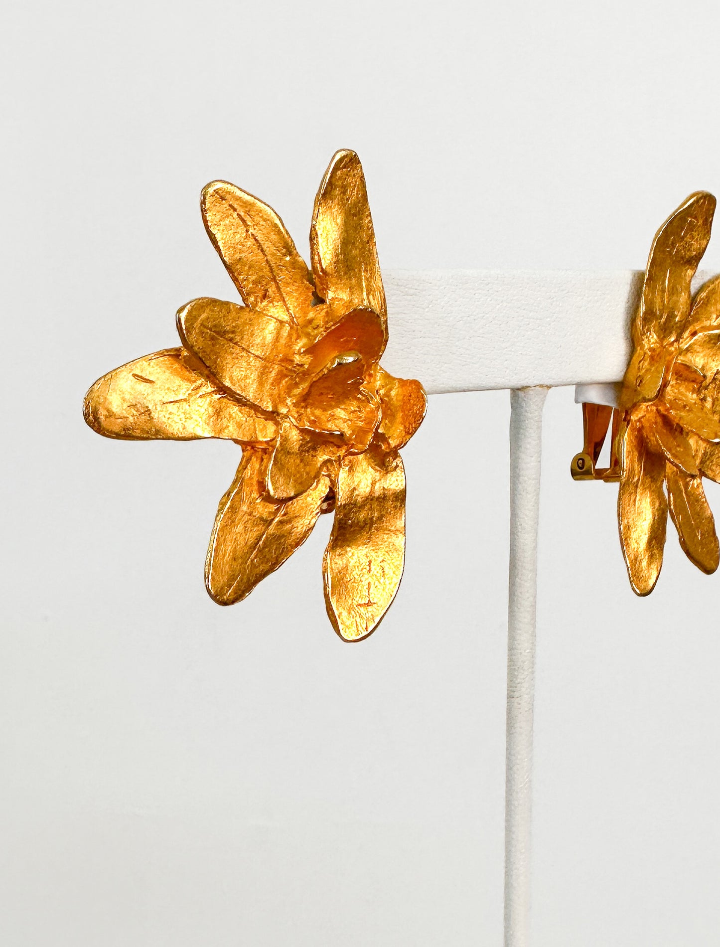 1980s Golden Flower Petal Clip-on Earrings