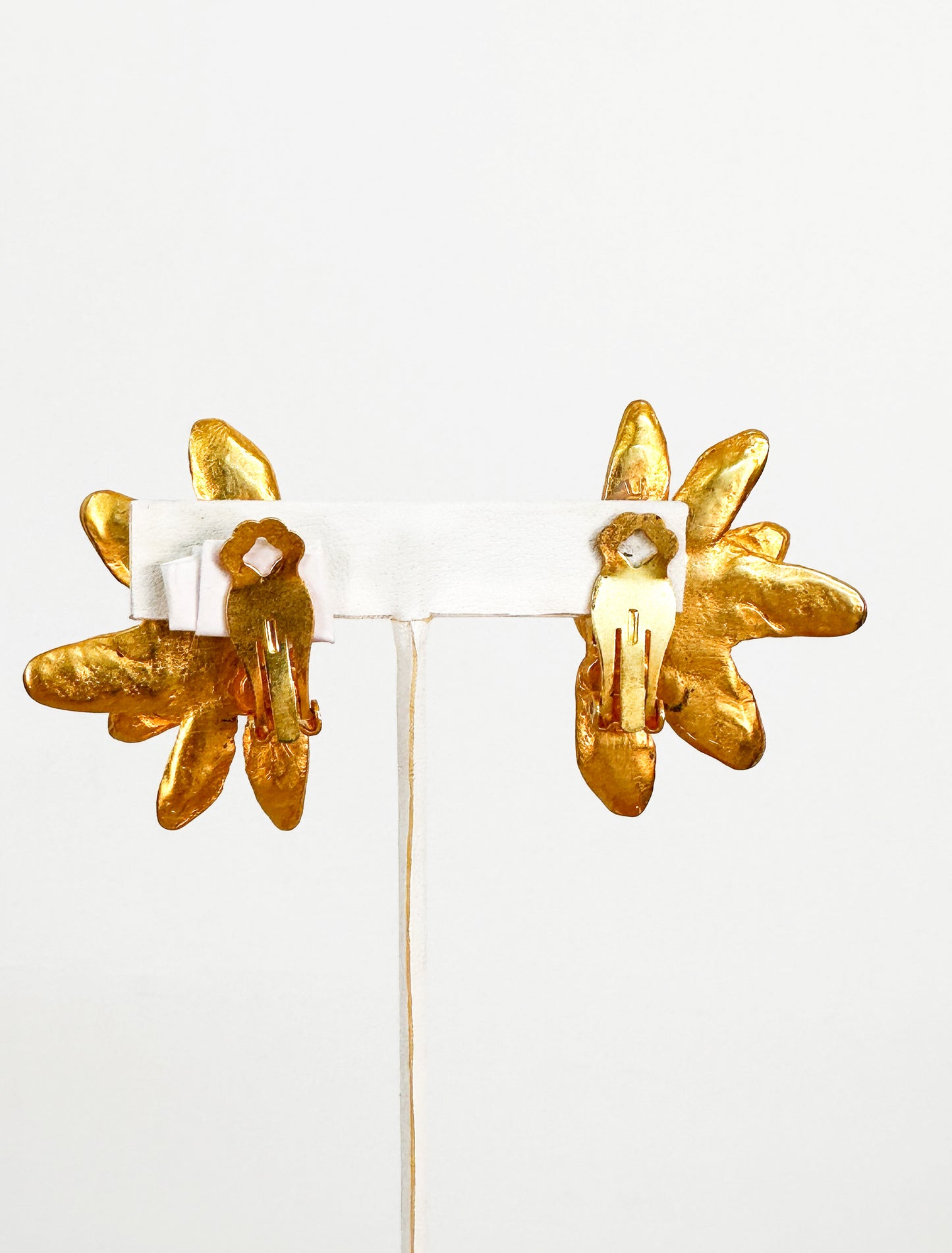 1980s Golden Flower Petal Clip-on Earrings