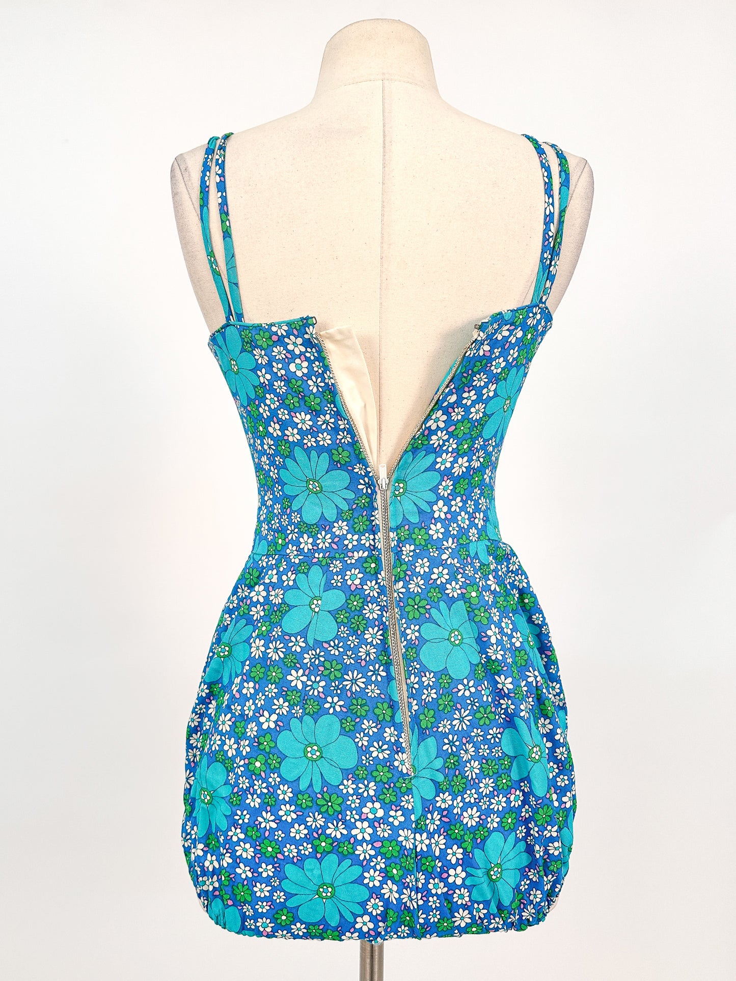 1960s Groovy Floral Cotton Playsuit / Waist 26