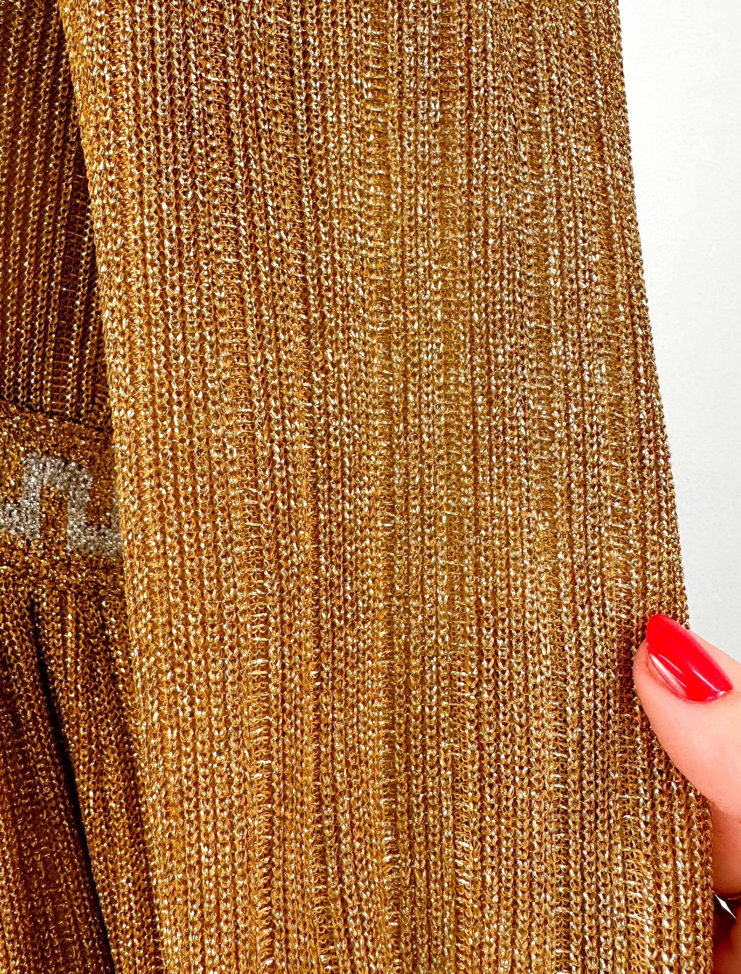 1970s Gold Glitter Knit Dress / Waist 28-30"