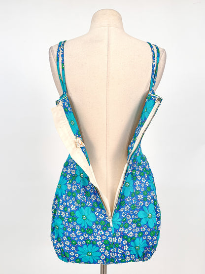 1960s Groovy Floral Cotton Playsuit / Waist 26