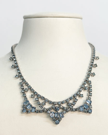 1940-50s Pale Blue Rhinestones Statement Choker
