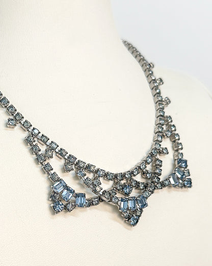 1940-50s Pale Blue Rhinestones Statement Choker