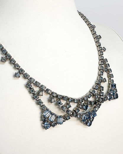 1940-50s Pale Blue Rhinestones Statement Choker