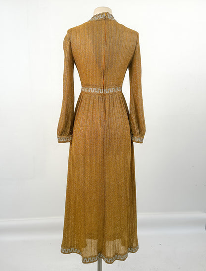 1970s Gold Glitter Knit Dress / Waist 28-30"