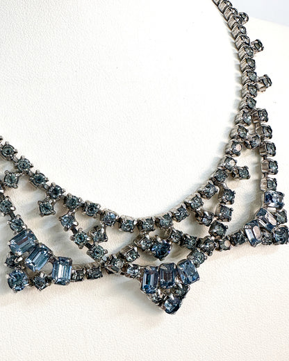1940-50s Pale Blue Rhinestones Statement Choker