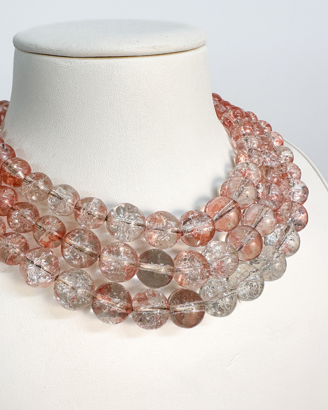 1950-60s Pale Pink Glass Three Strand Beaded Necklace