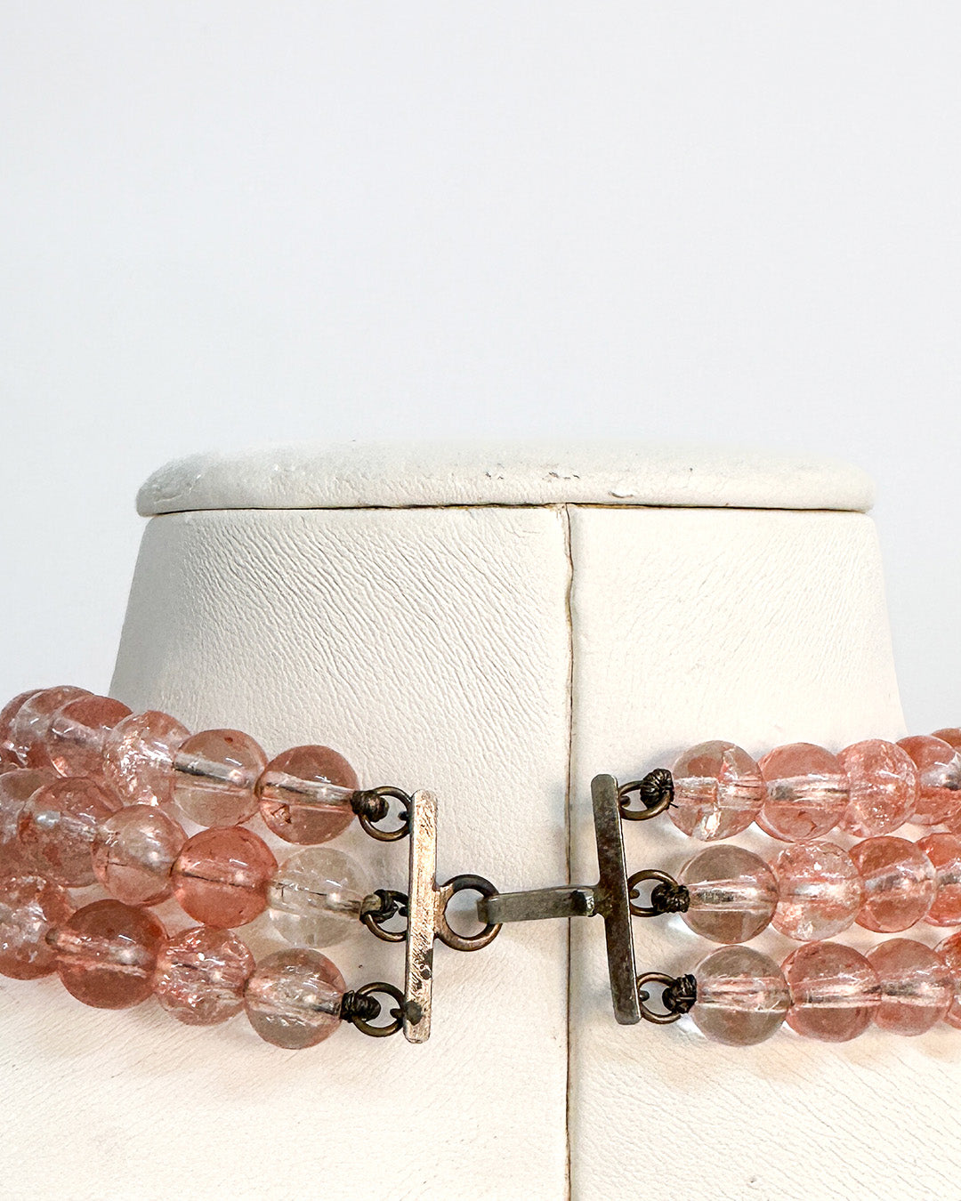 1950-60s Pale Pink Glass Three Strand Beaded Necklace