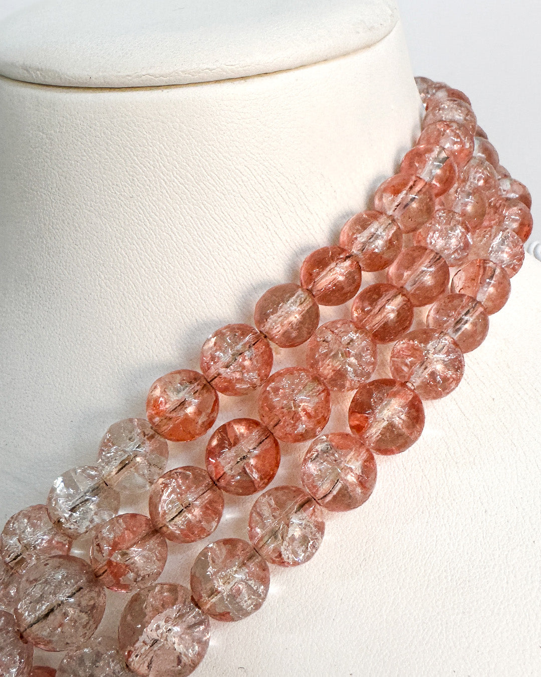 1950-60s Pale Pink Glass Three Strand Beaded Necklace