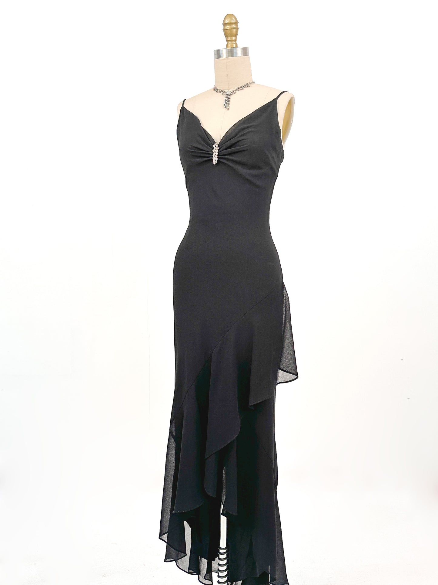 Y2K Black Evening Gown with Rhinestone Accent / Waist 24