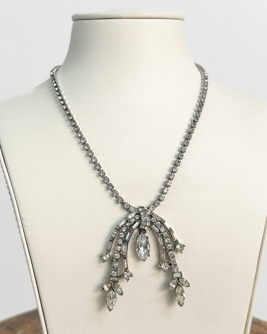 1960s Rhinestone Necklace with Curved Pendant