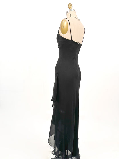 Y2K Black Evening Gown with Rhinestone Accent / Waist 24