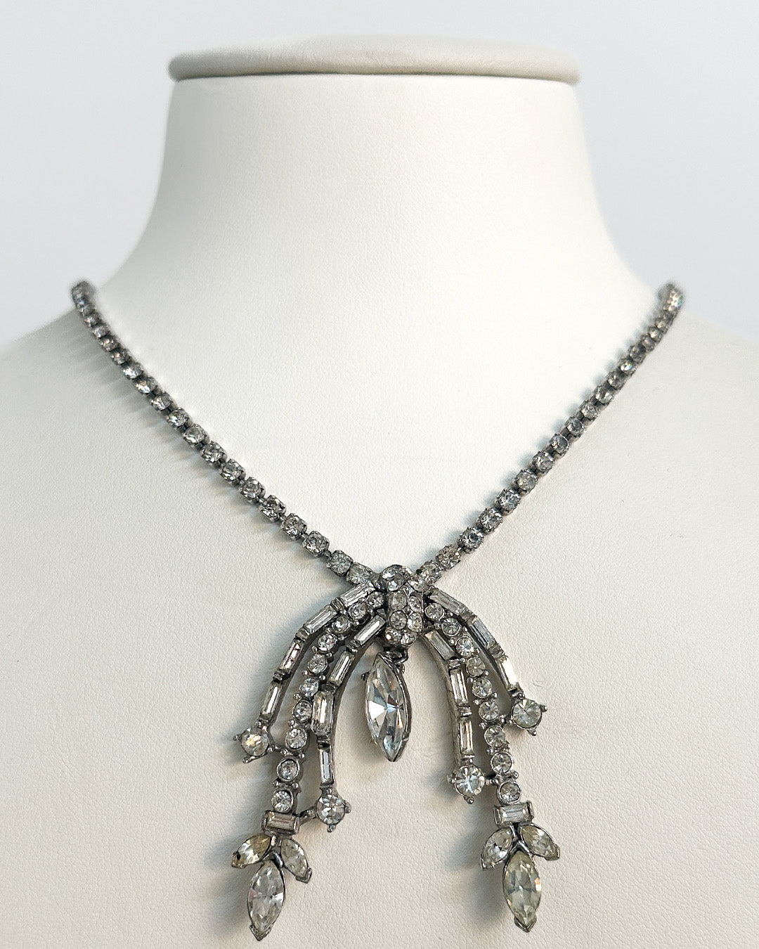 1960s Rhinestone Necklace with Curved Pendant