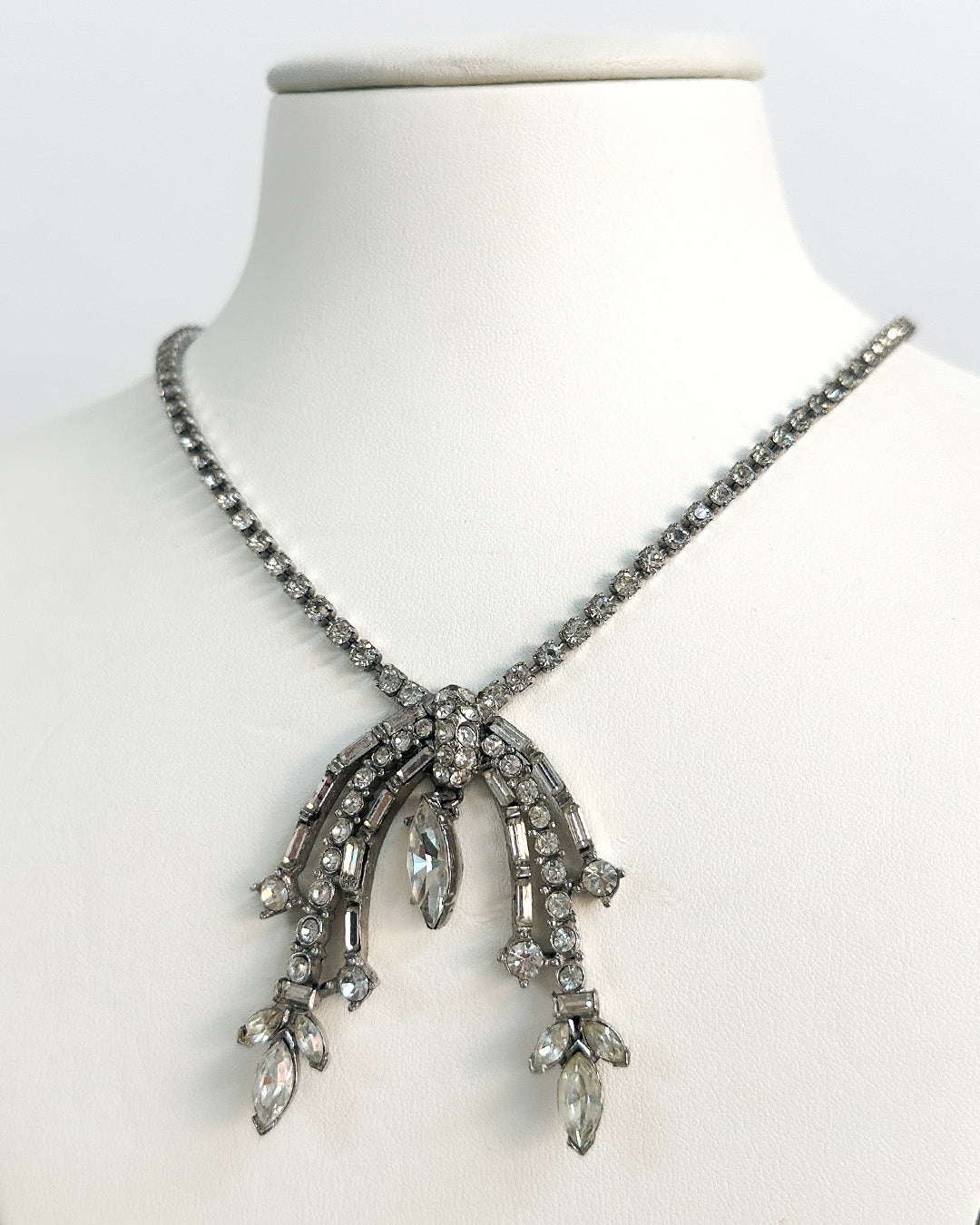 1960s Rhinestone Necklace with Curved Pendant