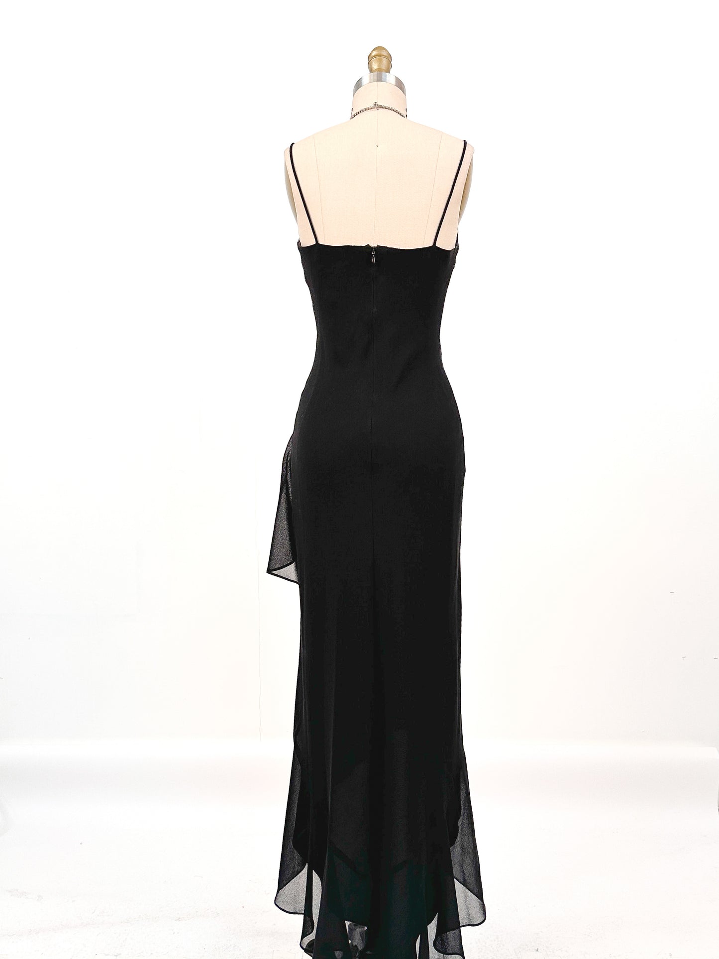 Y2K Black Evening Gown with Rhinestone Accent / Waist 24