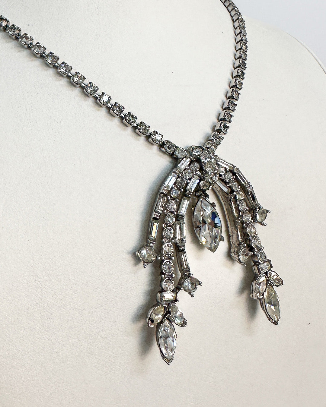 1960s Rhinestone Necklace with Curved Pendant