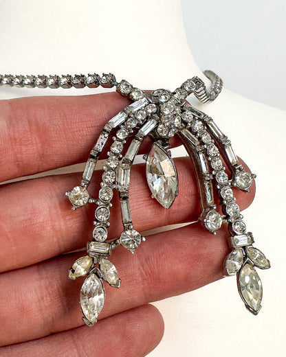 1960s Rhinestone Necklace with Curved Pendant