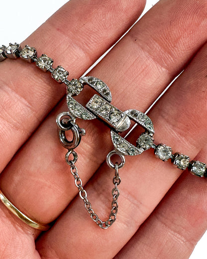 1960s Rhinestone Necklace with Curved Pendant