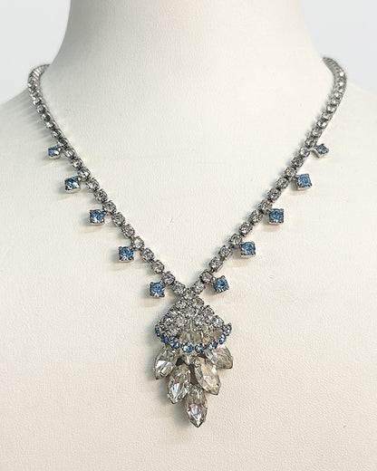 1940-50s Clear and Pale Blue Rhinestones Necklace