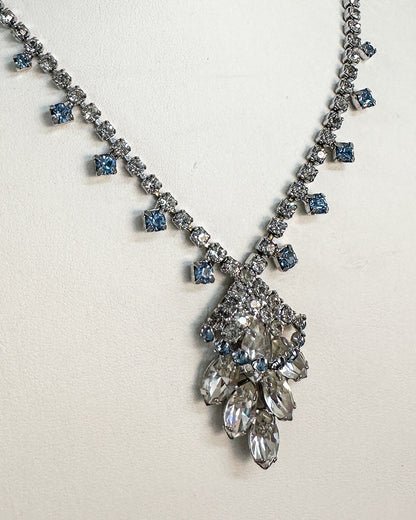 1940-50s Clear and Pale Blue Rhinestones Necklace