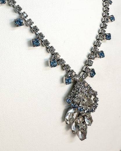 1940-50s Clear and Pale Blue Rhinestones Necklace