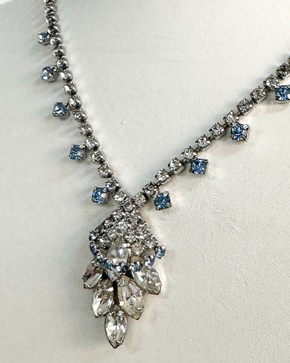 1940-50s Clear and Pale Blue Rhinestones Necklace