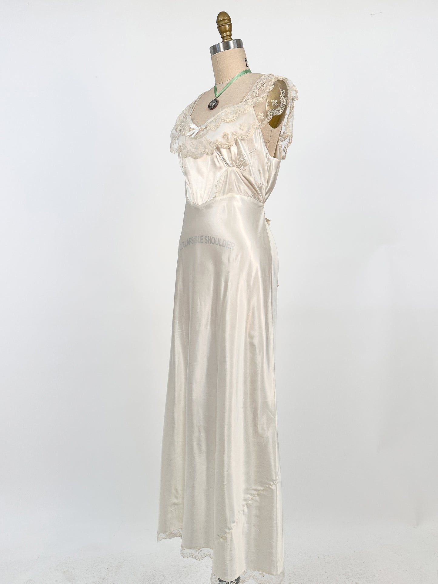 1940s Liquid Satin Nightgown with Diaphanous Neckline / Waist 34
