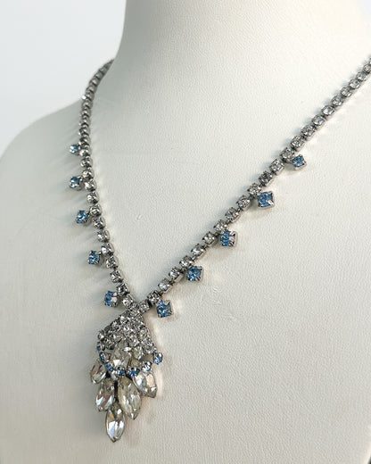 1940-50s Clear and Pale Blue Rhinestones Necklace
