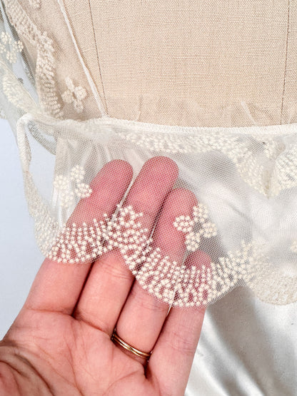 1940s Liquid Satin Nightgown with Diaphanous Neckline / Waist 34