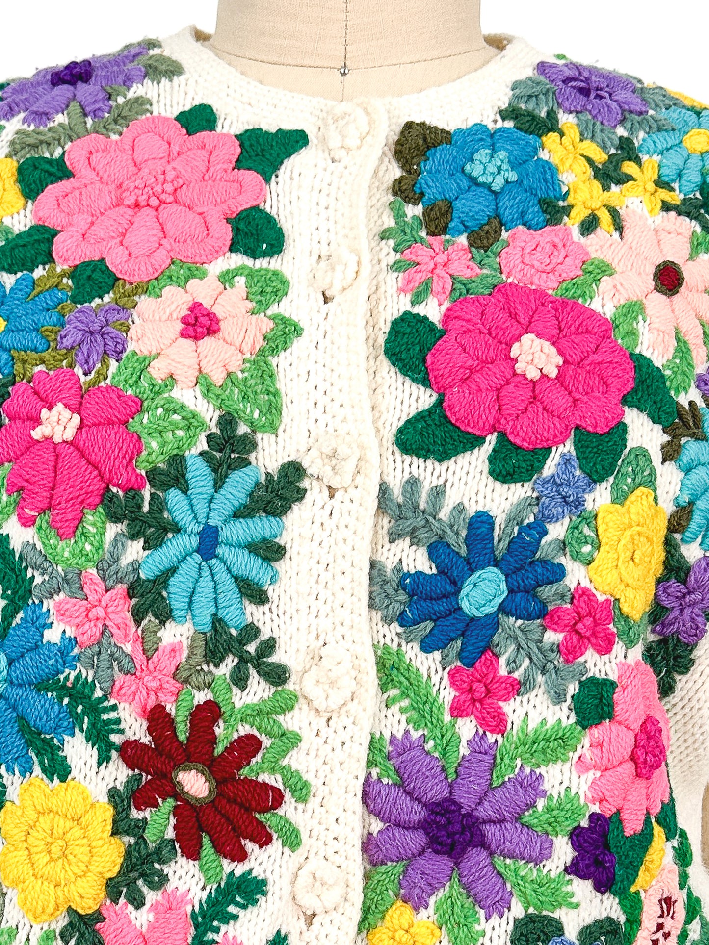 1960s Bright Floral Knitted Cardigan / Bust 38