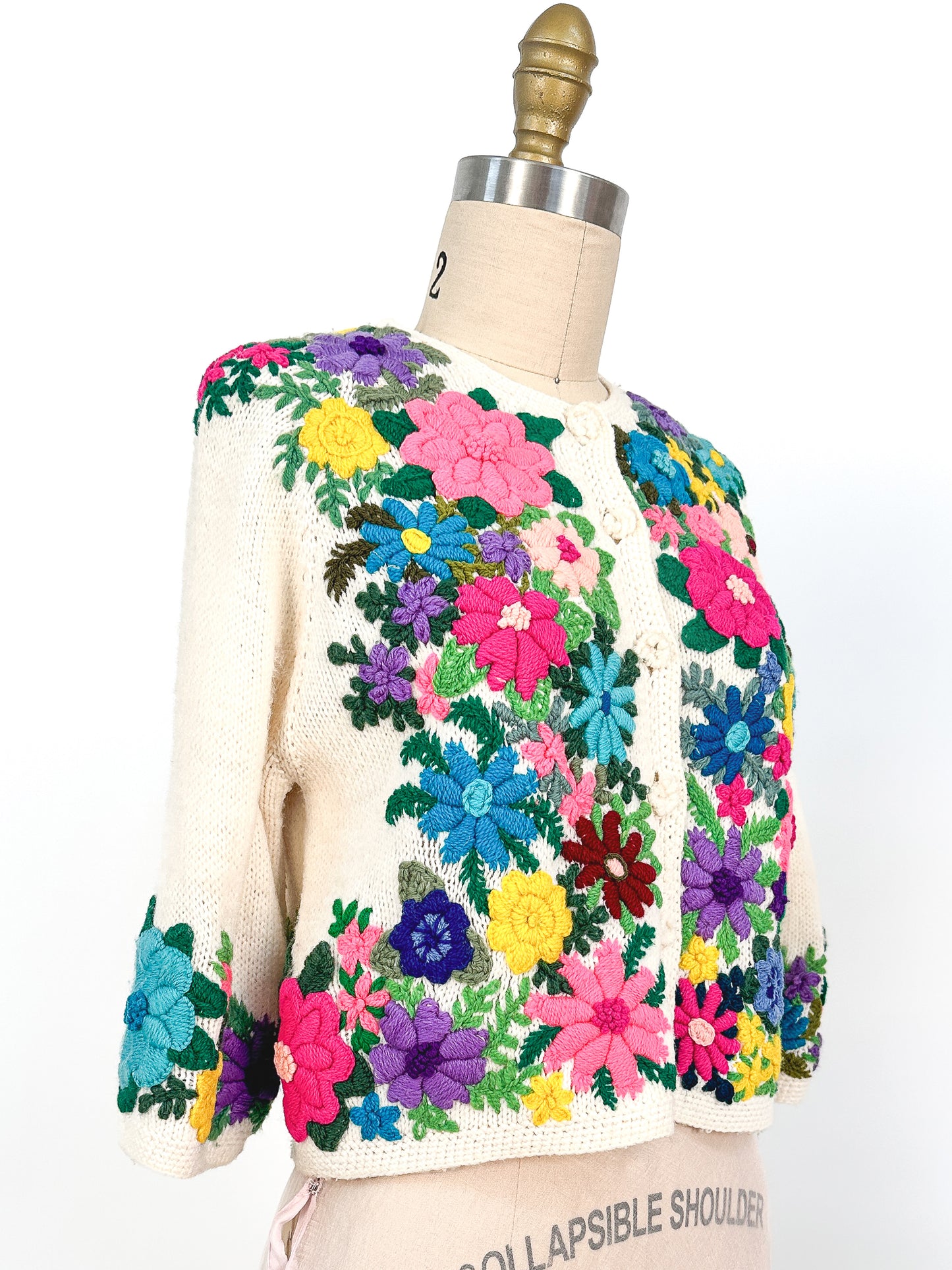1960s Bright Floral Knitted Cardigan / Bust 38