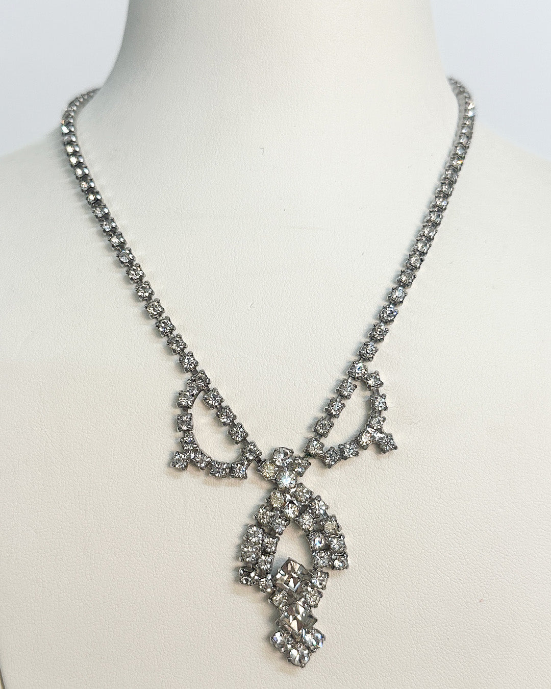 1940-50s Clear Rhinestones Statement Necklace