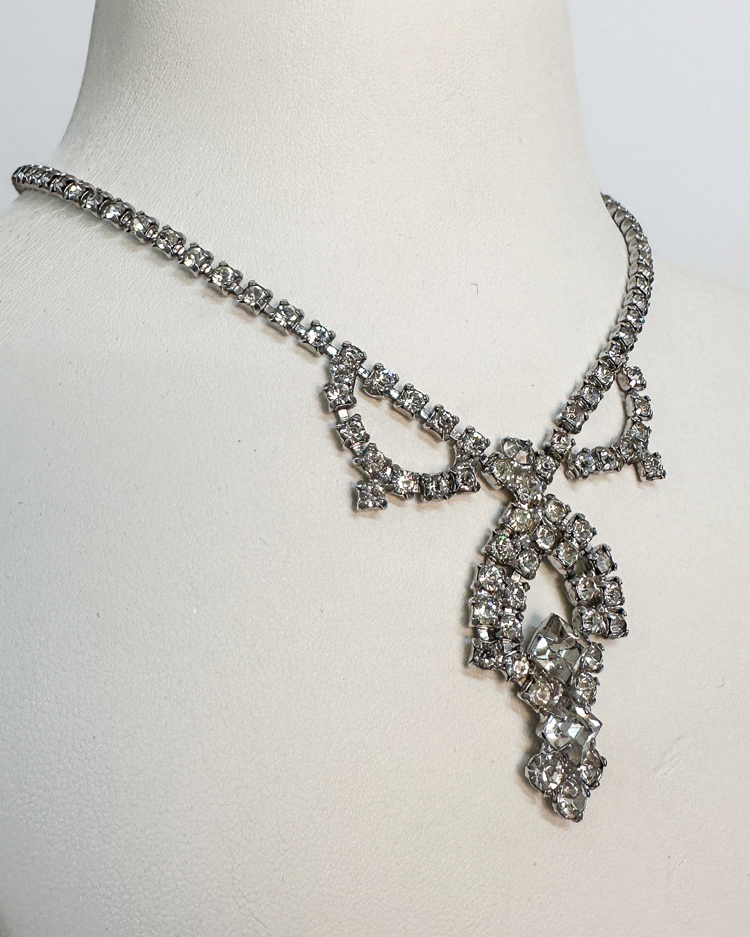 1940-50s Clear Rhinestones Statement Necklace