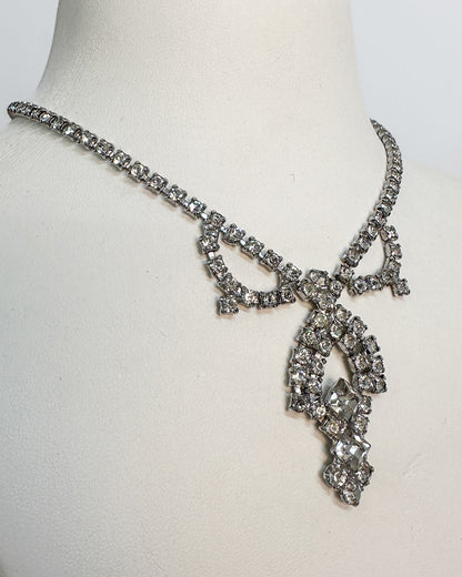 1940-50s Clear Rhinestones Statement Necklace