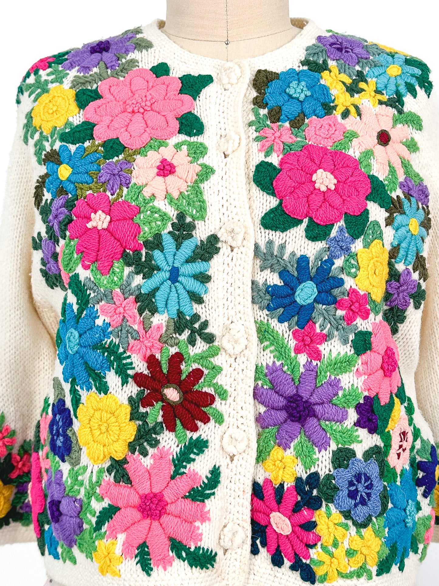 1960s Bright Floral Knitted Cardigan / Bust 38