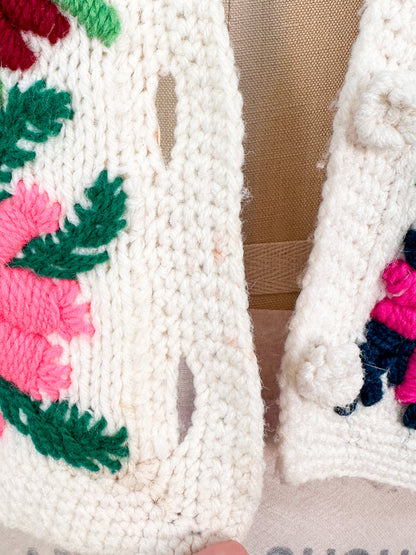 1960s Bright Floral Knitted Cardigan / Bust 38