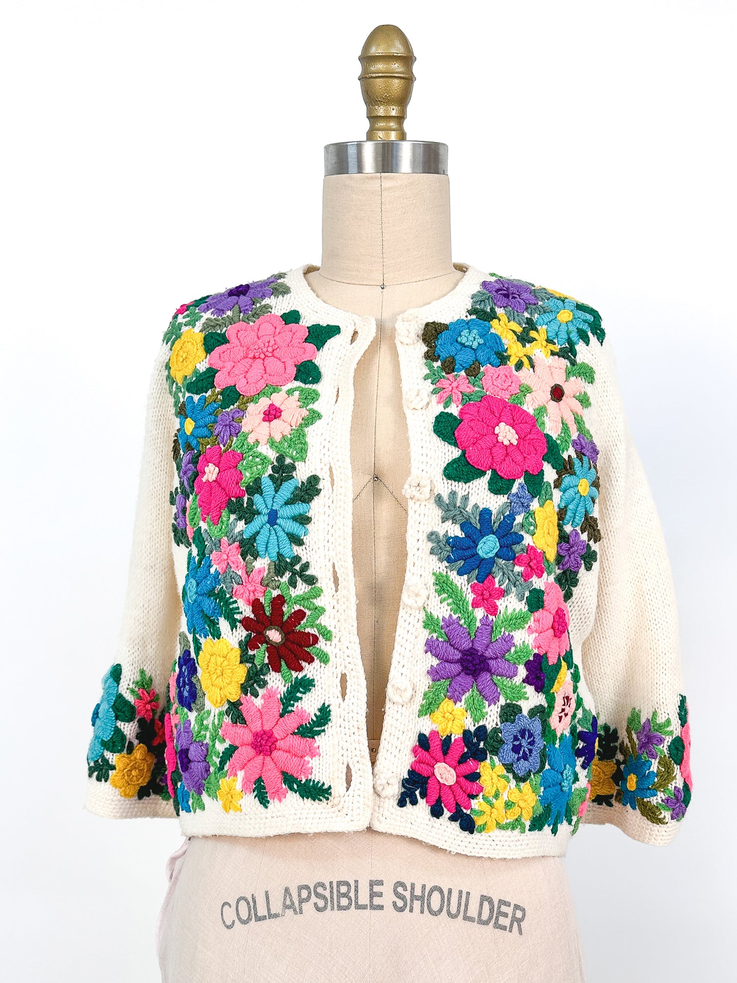 1960s Bright Floral Knitted Cardigan / Bust 38