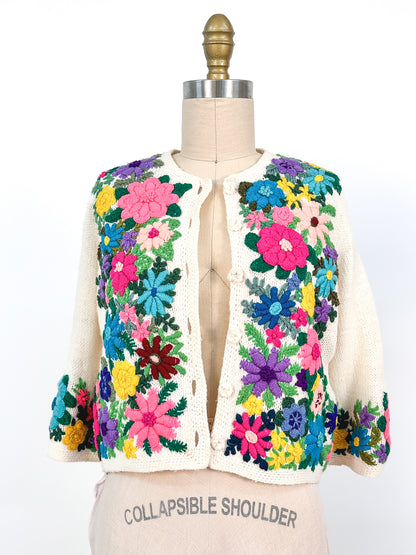 1960s Bright Floral Knitted Cardigan / Bust 38