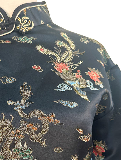 1980s Traditional Chinese Silk Dress with Dragon Motif / Waist 36