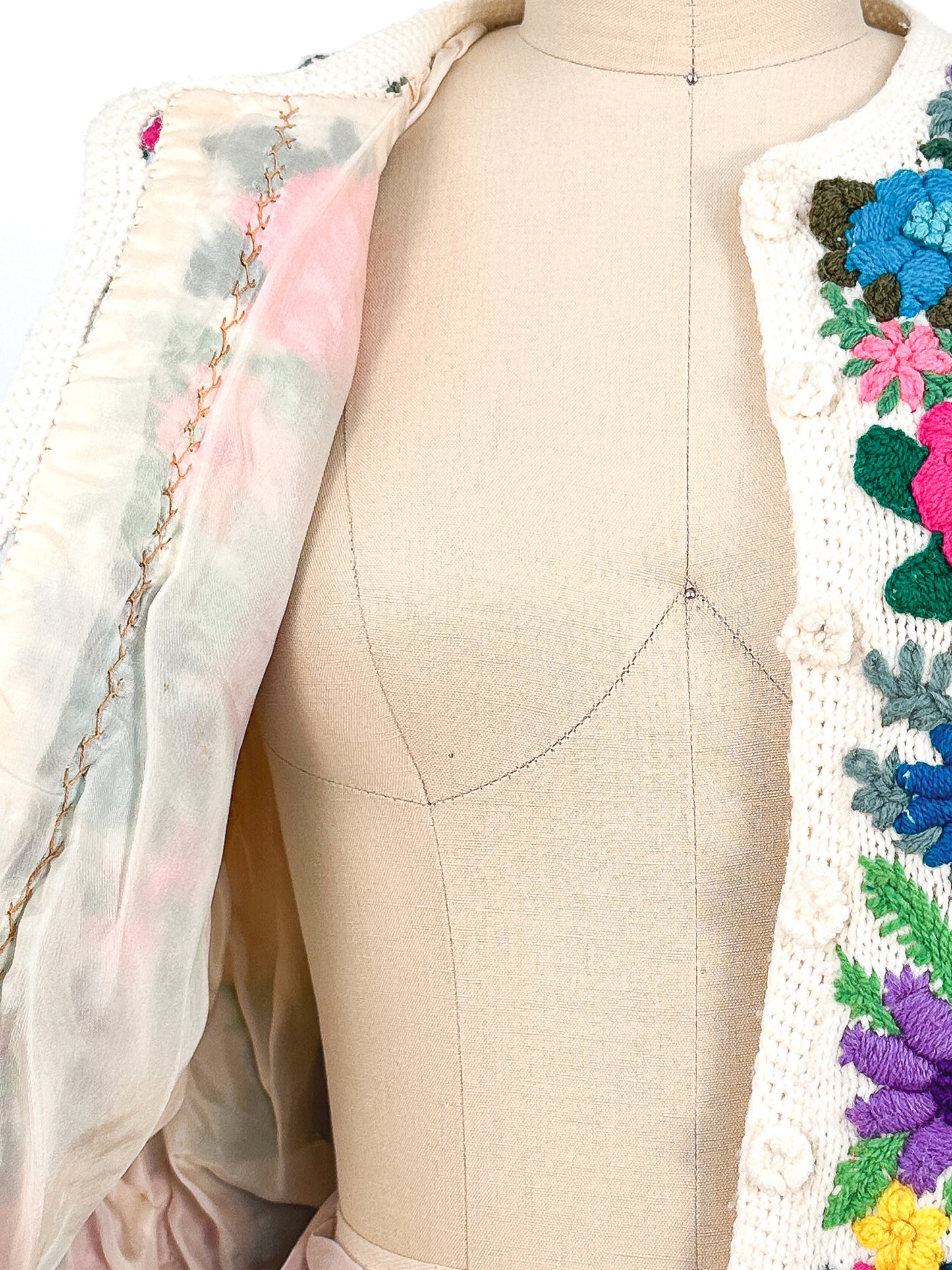 1960s Bright Floral Knitted Cardigan / Bust 38