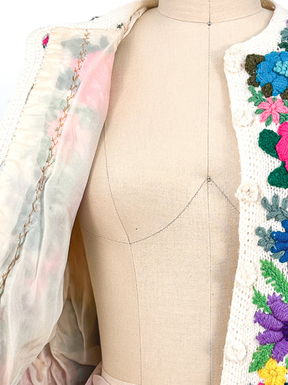 1960s Bright Floral Knitted Cardigan / Bust 38