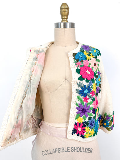 1960s Bright Floral Knitted Cardigan / Bust 38