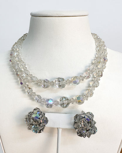 1950-60s Iridescent Beaded Choker with Matching Earrings