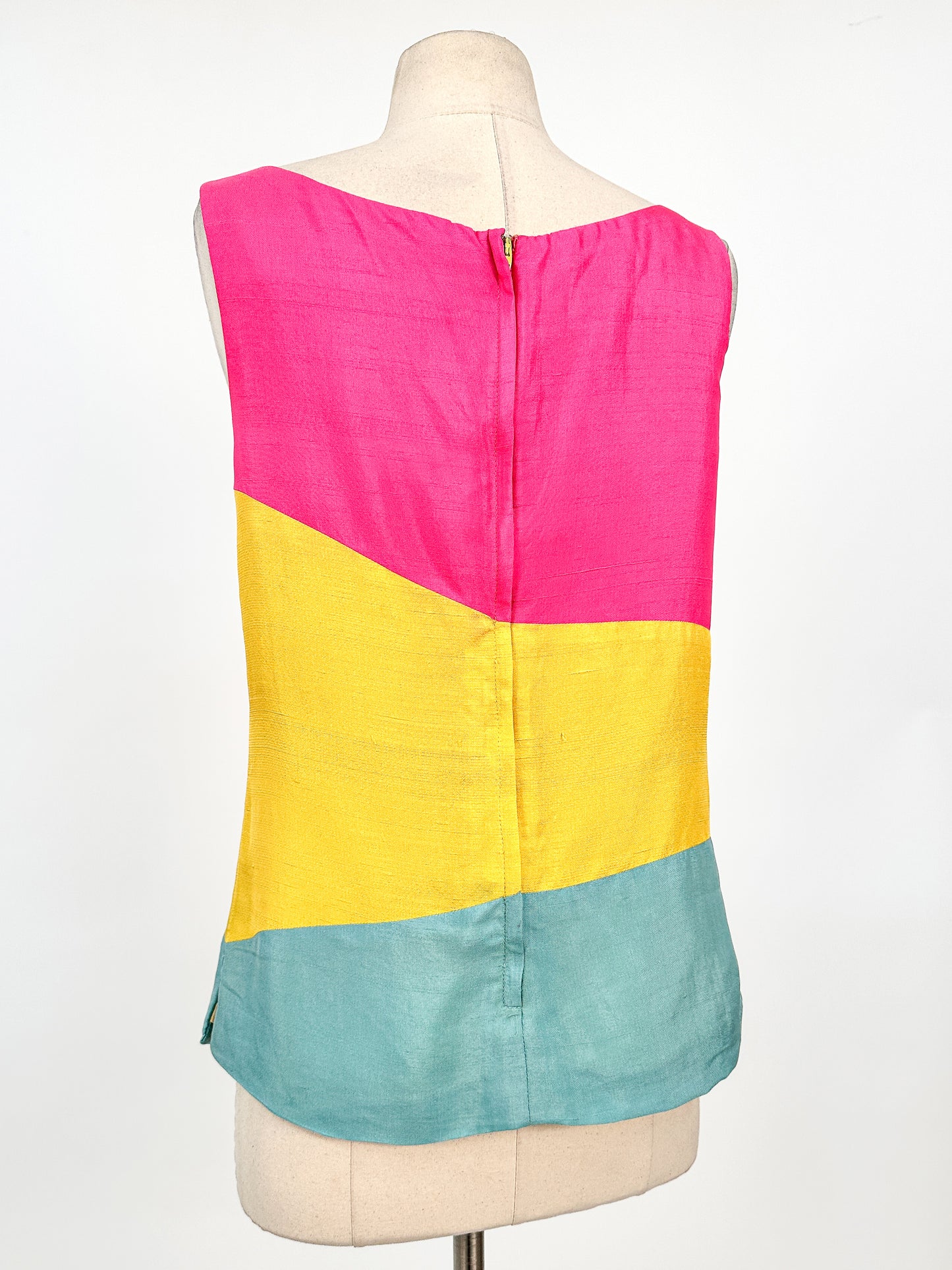 1960s Bright Color-blocked Silk Top / Bust 36