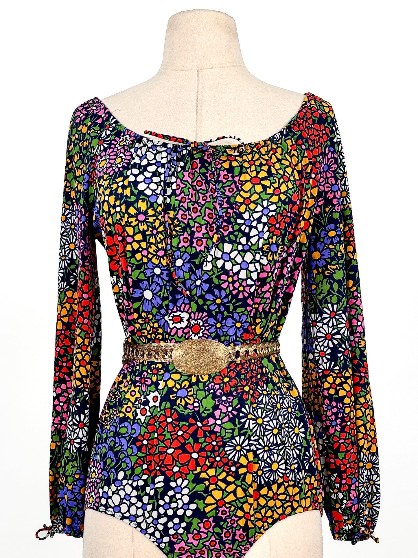 1960s Floral Peasant Style Bodysuit / Waist 40
