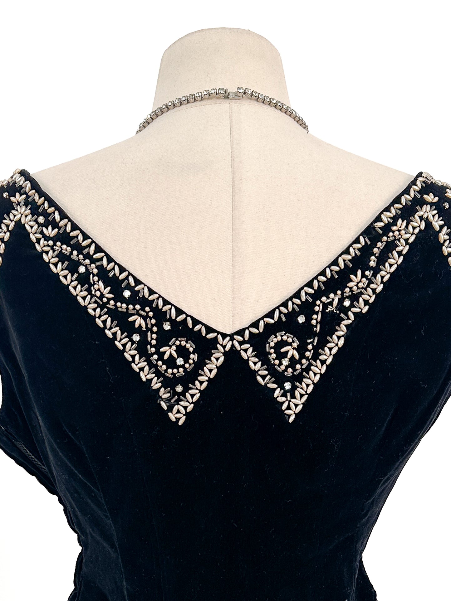 1950s Velvet Beaded Top with Pearls and Rhinestones / Bust 38"