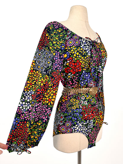 1960s Floral Peasant Style Bodysuit / Waist 40